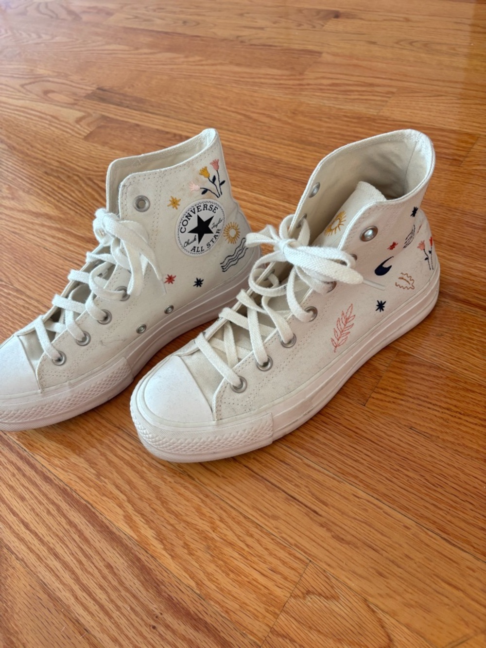 Converse Kids High Top Sneakers in Cream with Multicolor Floral & Star Accents